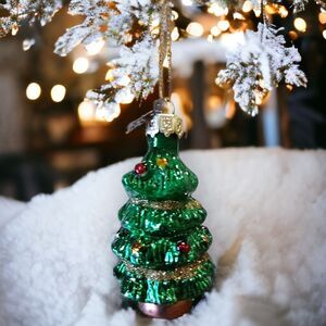 3" Tall Christmas Tree Ornament Hand Blown Glass Thomas Pacconi Classics 2002